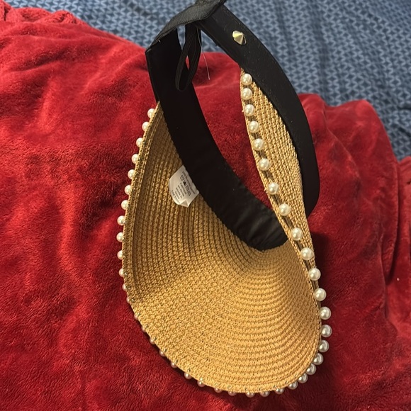 Nordstrom Tan and Black Wide-Brimmed Hat with Pom-Pom Trim - Picture 4 of 7